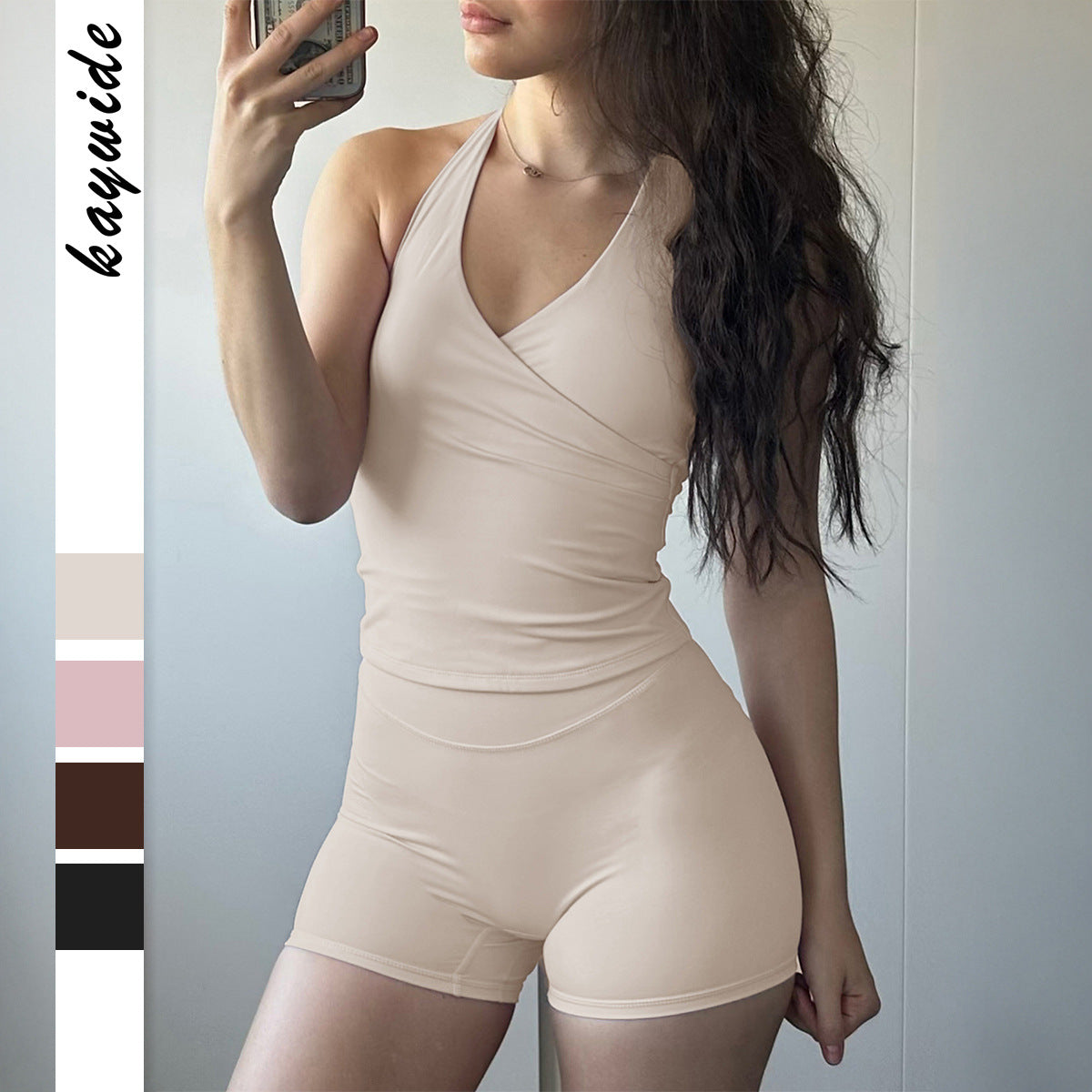 Zweiteiliges Yoga-Set – Bandeau-Haltertop & Shorts für Damen