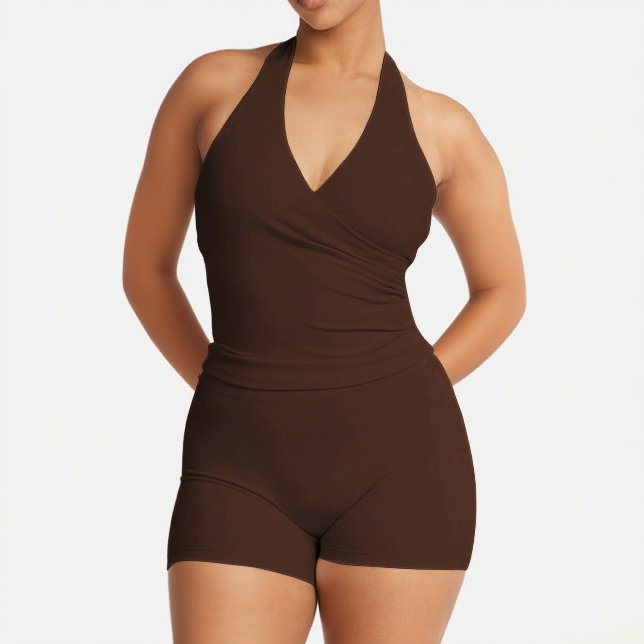 Zweiteiliges Yoga-Set – Bandeau-Haltertop & Shorts für Damen