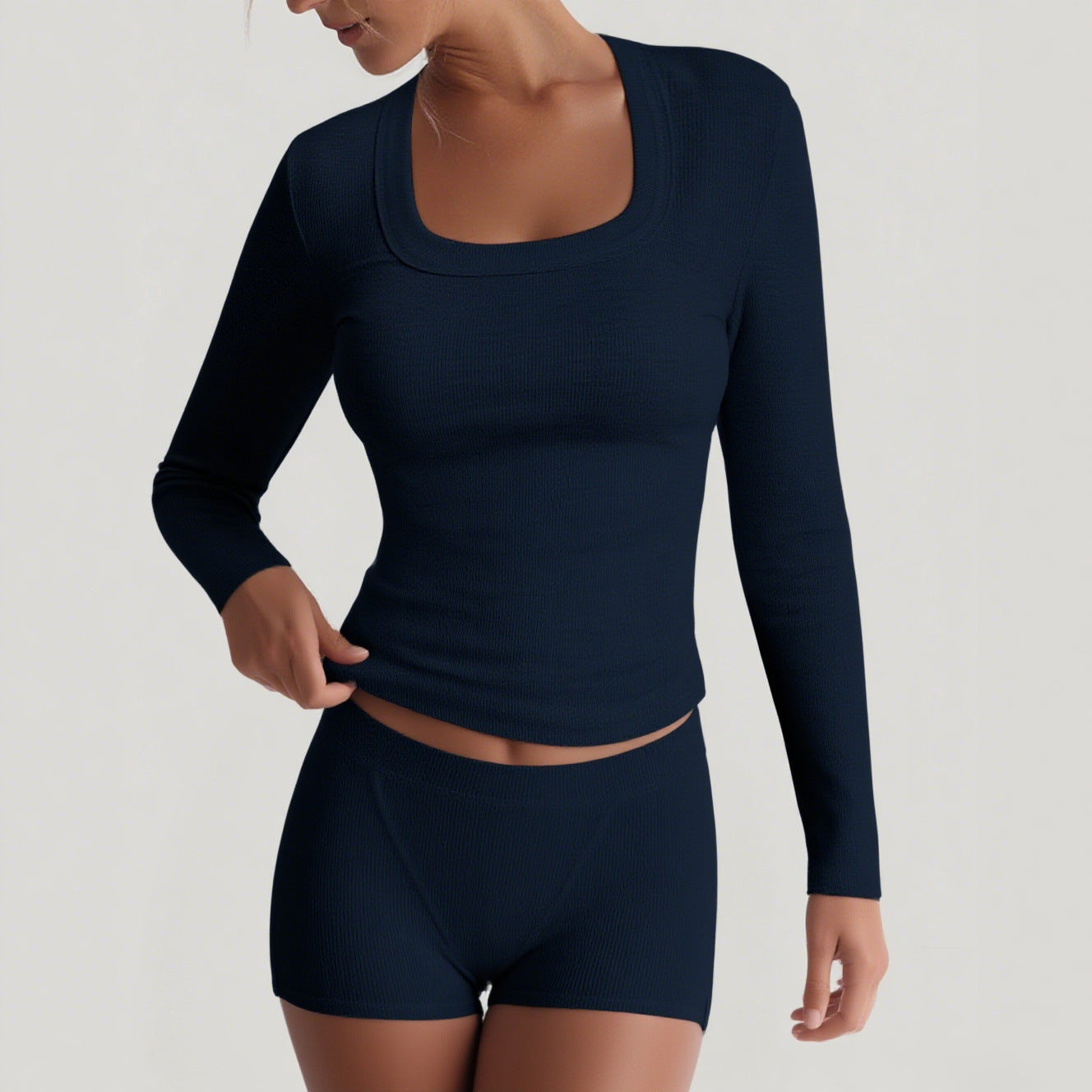 Zweiteiliges Yoga-Set – Langarmshirt & kurzer Rock mit hoher Elastizität