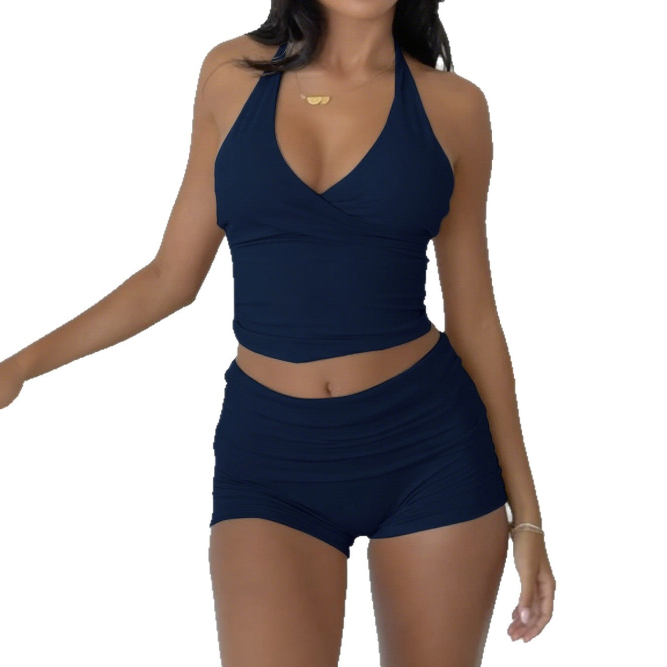 Zweiteiliges Yoga-Set – Bandeau-Haltertop & Shorts für Damen