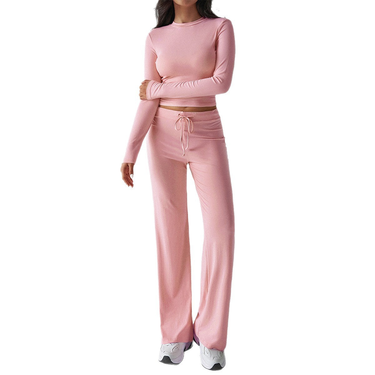 Zweiteiliges Yoga-Set für Damen – Langarmshirt & Hose in Uni-Farbe