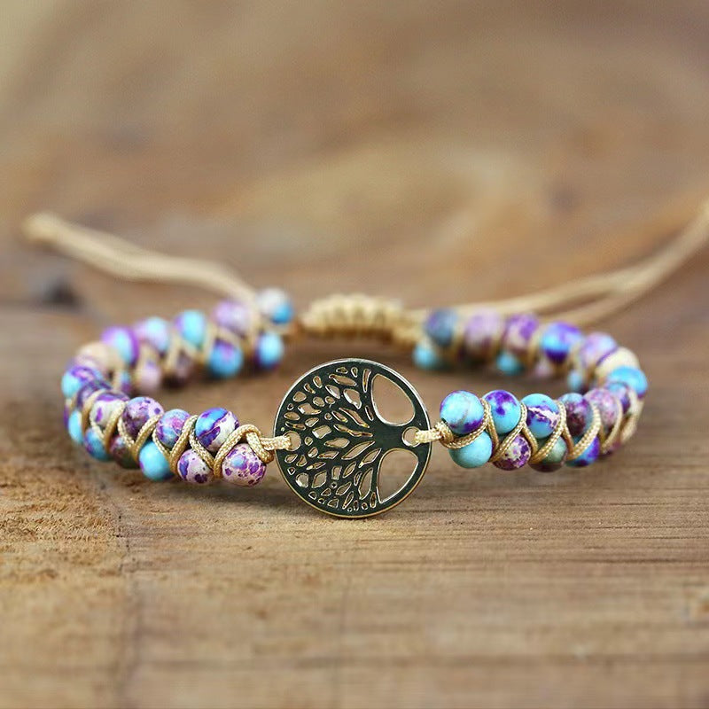 African Turquoise Woven Armband „Tree of Life“ – doppellagig, handgefertigt