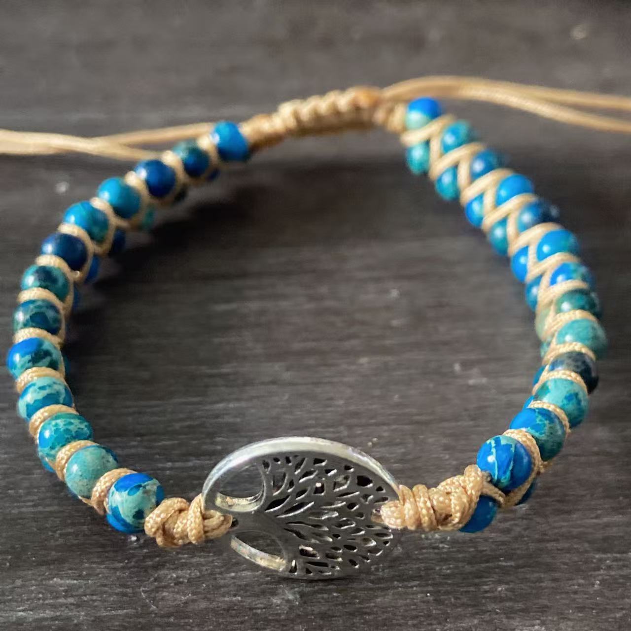 African Turquoise Woven Armband „Tree of Life“ – doppellagig, handgefertigt