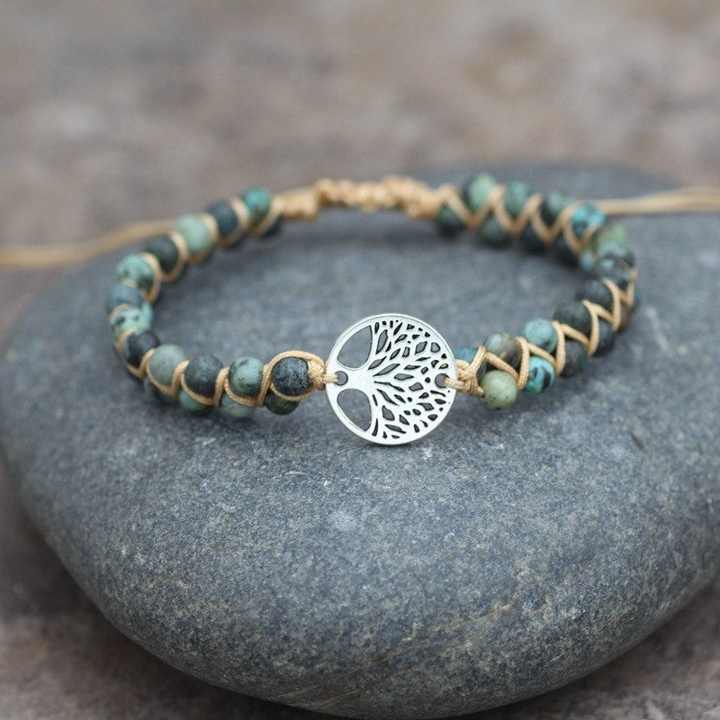African Turquoise Woven Armband „Tree of Life“ – doppellagig, handgefertigt