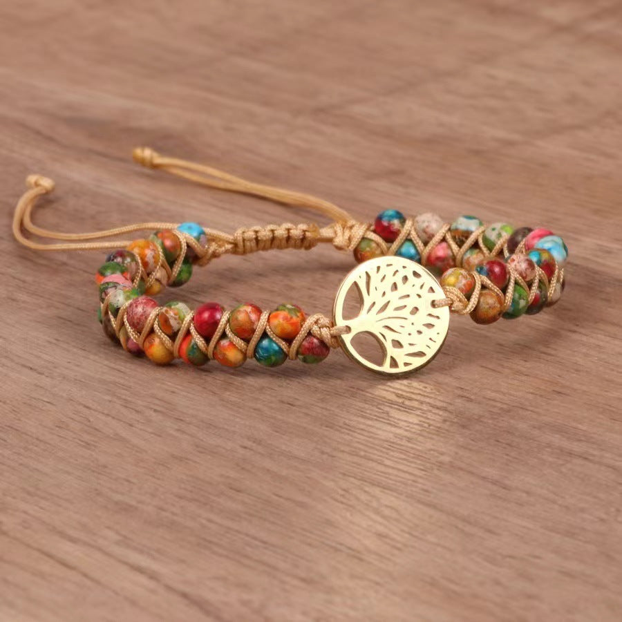 African Turquoise Woven Armband „Tree of Life“ – doppellagig, handgefertigt