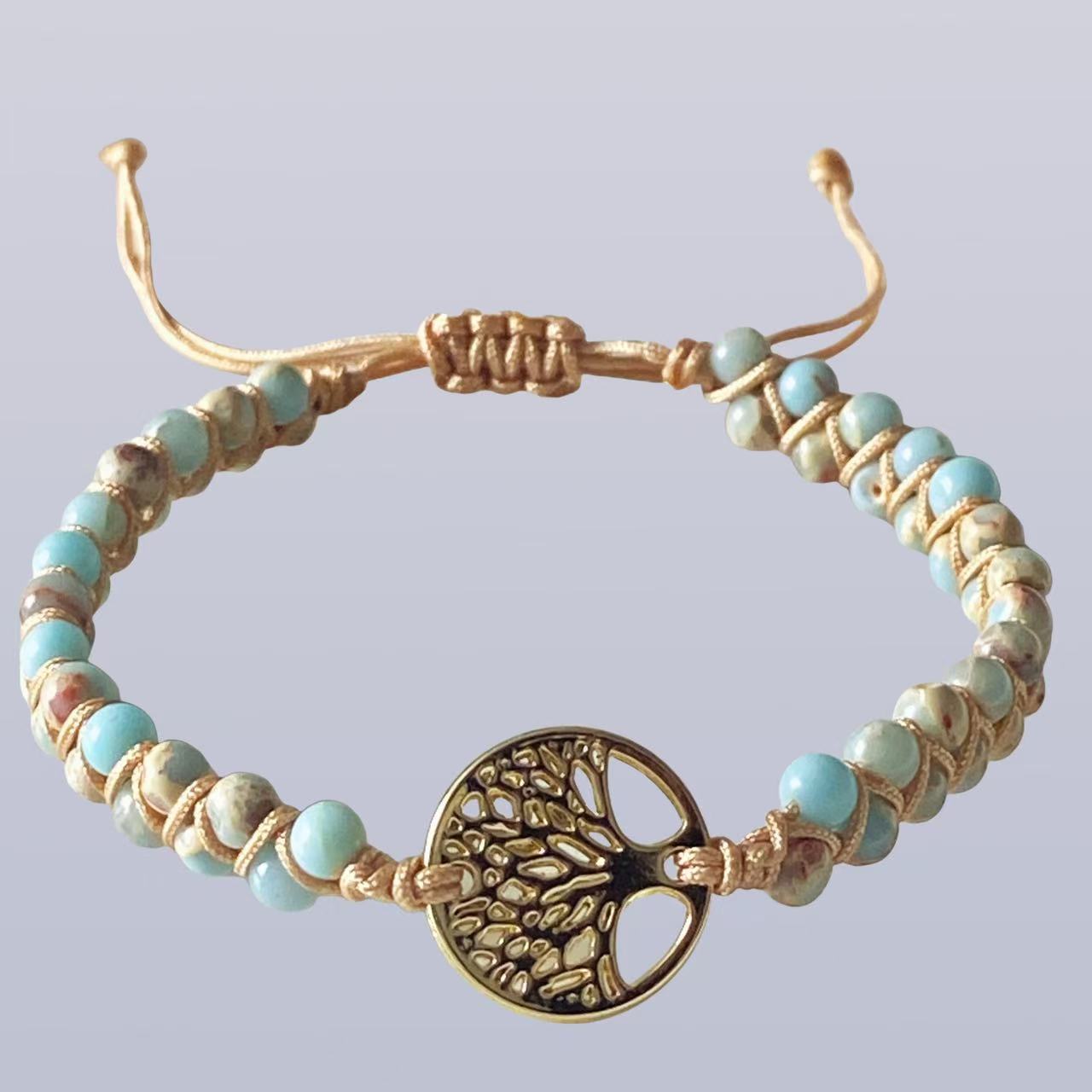 African Turquoise Woven Armband „Tree of Life“ – doppellagig, handgefertigt