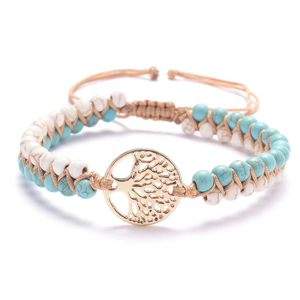 African Turquoise Woven Armband „Tree of Life“ – doppellagig, handgefertigt